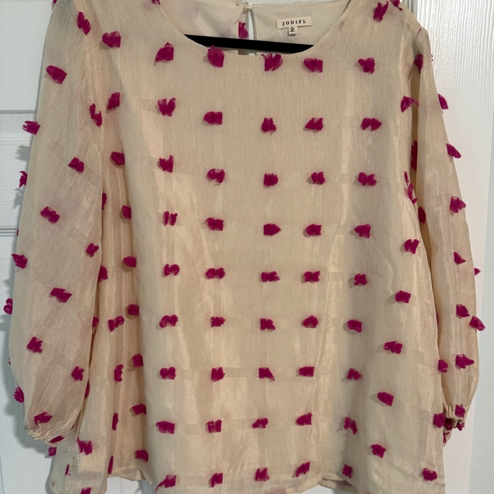JODIFL Cream Boxy 3/4 Sleeve Embellished Blouse